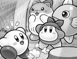 kirby and friends in black and white